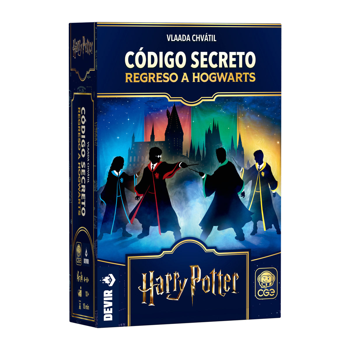 Código Secreto Regreso a Hogwarts caja frontal con siluetas de estudiantes de Hogwarts