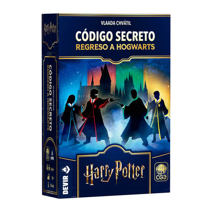 Código Secreto Regreso a Hogwarts caja frontal con siluetas de estudiantes de Hogwarts
