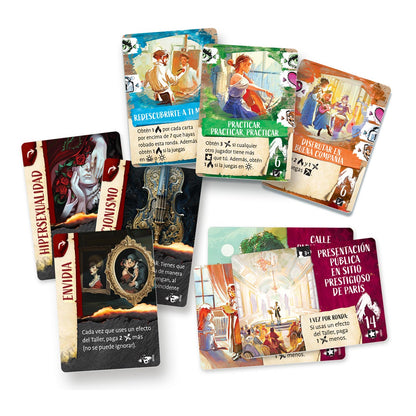 Cartas de Bohemios juego de mesa con ilustraciones acuarela estilo parisino