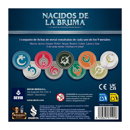 Panel trasero de las fichas metálicas esmaltadas deluxe para Nacidos de la Bruma con detalles y símbolos