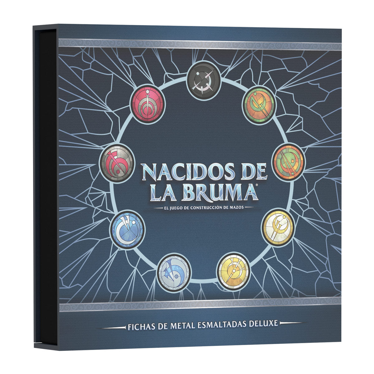 Caja de fichas de metal esmaltadas deluxe para el juego de construcción de mazos Nacidos de la Bruma