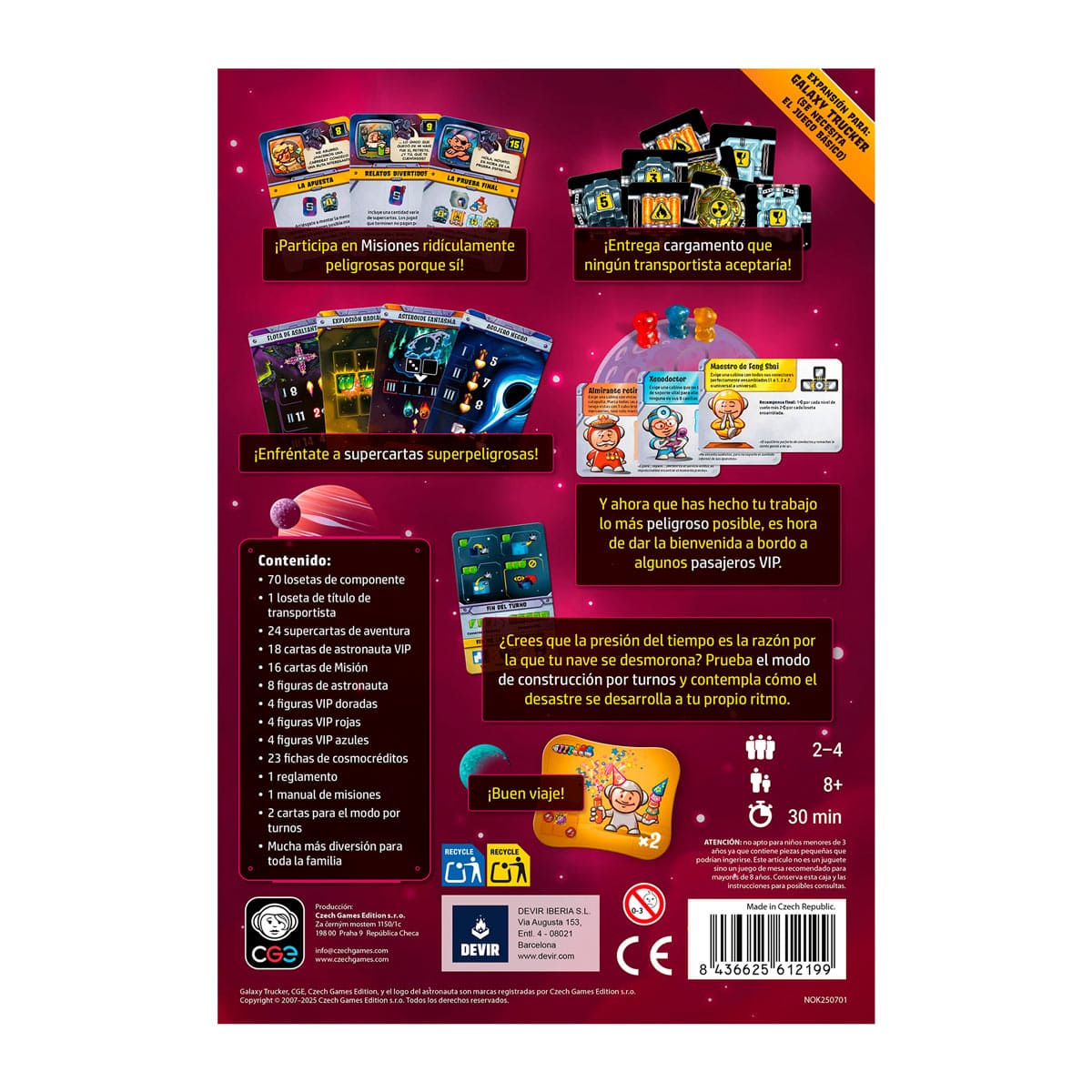 Panel trasero de la expansión de mesa mostrando cartas y componentes del juego