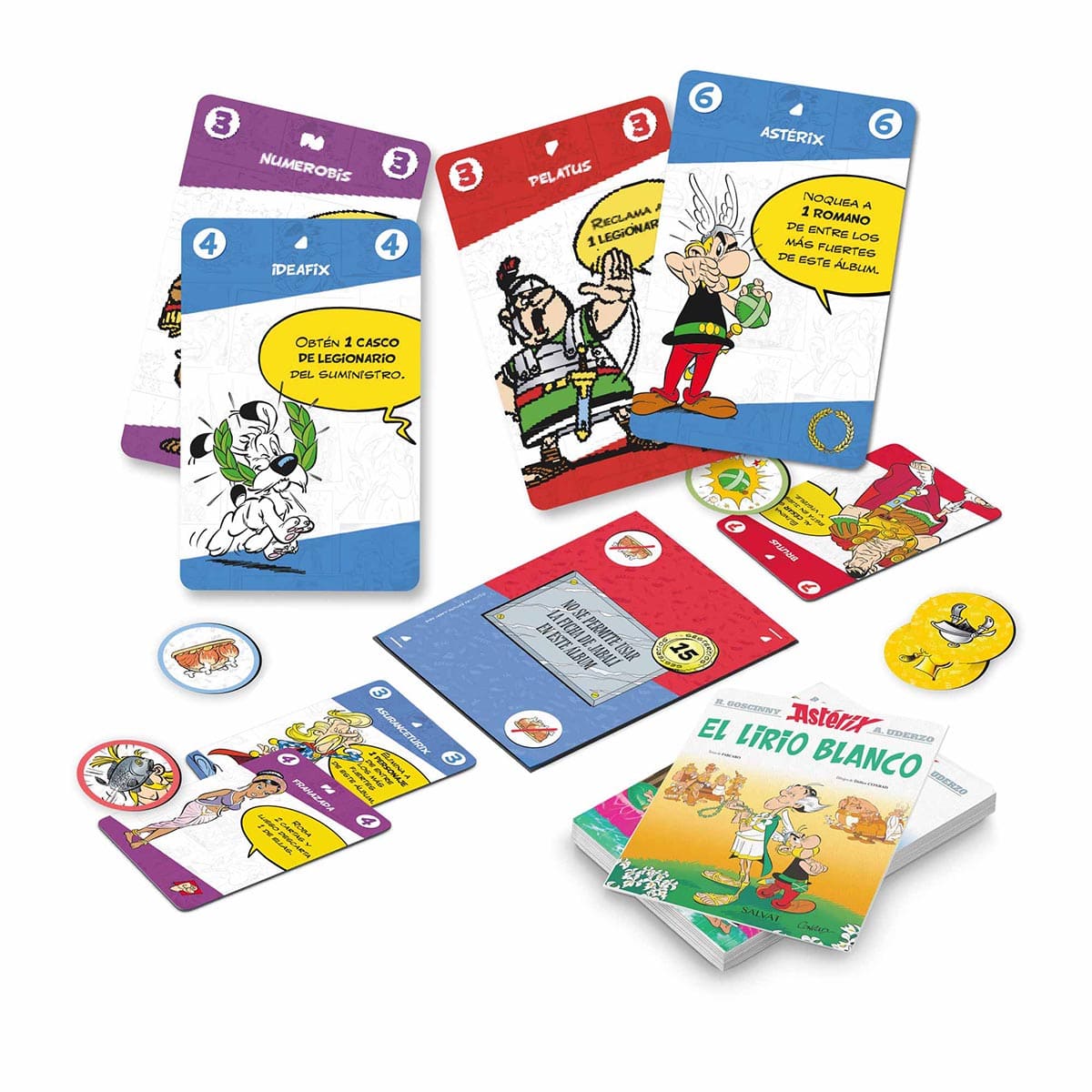 Juego de cartas Astérix y compañía con fichas y cartas de personaje