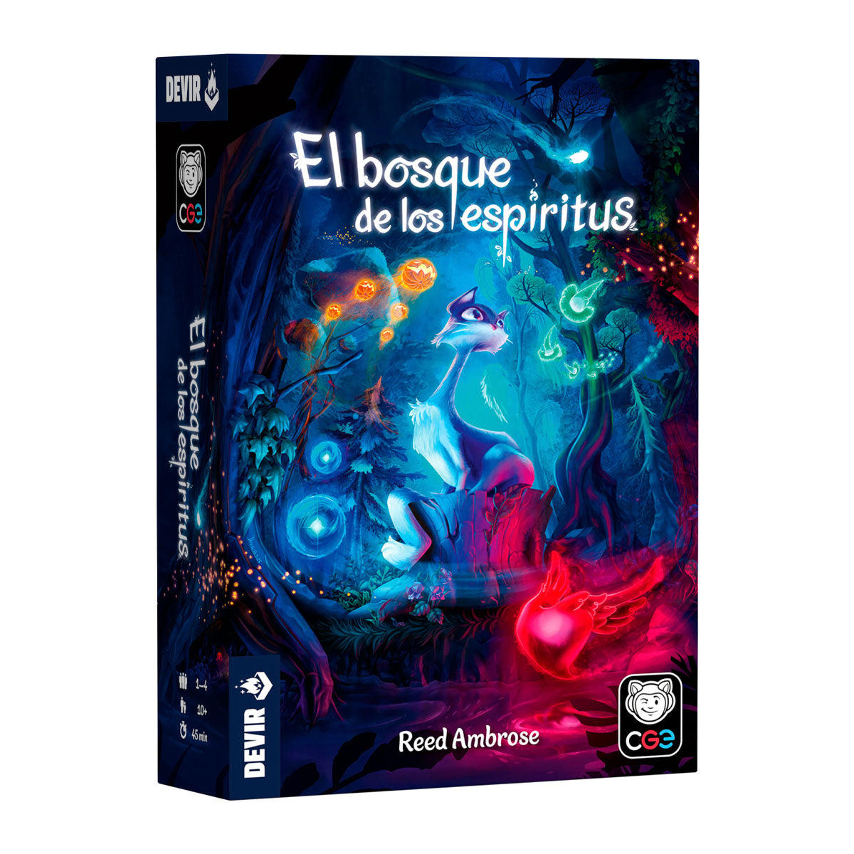 Caja del juego de mesa familiar El bosque de los espíritus para 2-4 jugadores con ilustración mágica nocturna