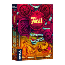 Caja del juego de mesa solitario 7th Seal con ilustración gótica y sellos de cera