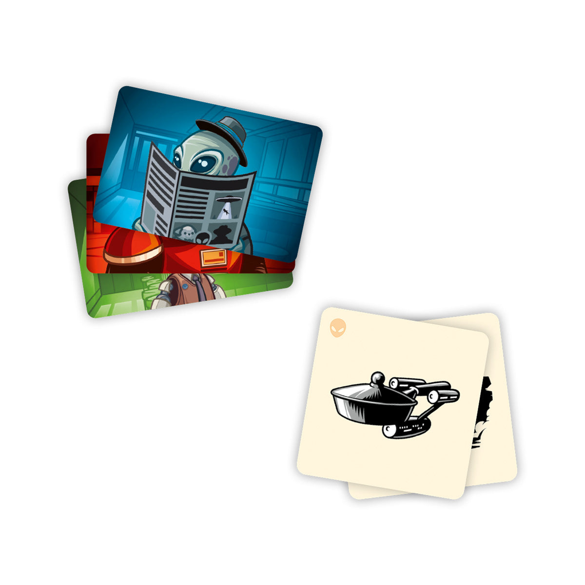 Cartas de expansión Código Secreto ciencia ficción con ilustraciones alienígenas y naves espaciales