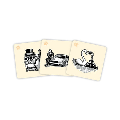Tarjetas de juego de Código Secreto con ilustraciones humorísticas de animales