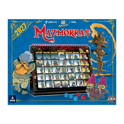 Portada calendario mazmorras fantasía enana goblins título rojo Devir