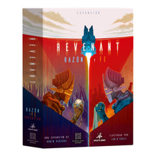 Portada de la expansión Revenant: Razón y Fe con arte futurista