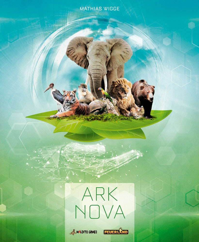 Portada del juego de mesa Ark Nova con ilustración de fauna en esfera de cristal