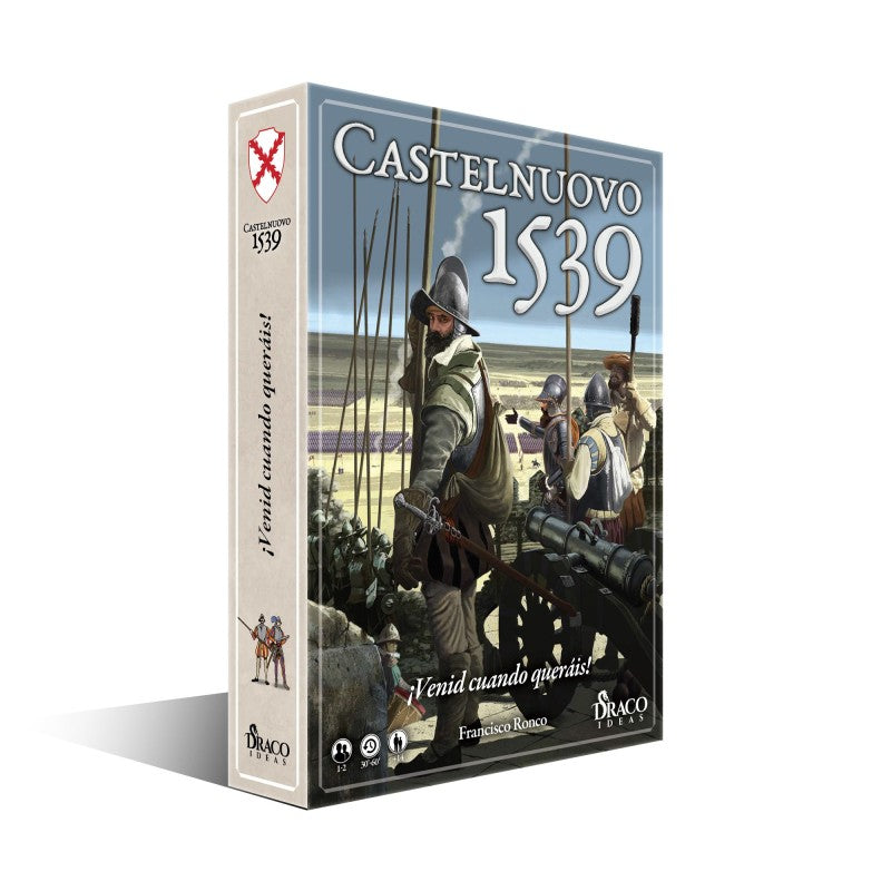 Caja juego de mesa eurogame Castelnuovo 1539 ambientación Renacimiento italiano
