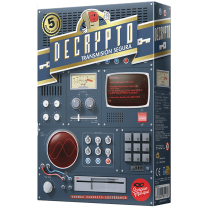 Caja edición aniversario del juego de mesa Decrypto Transmisión Segura estilo panel de control electrónico