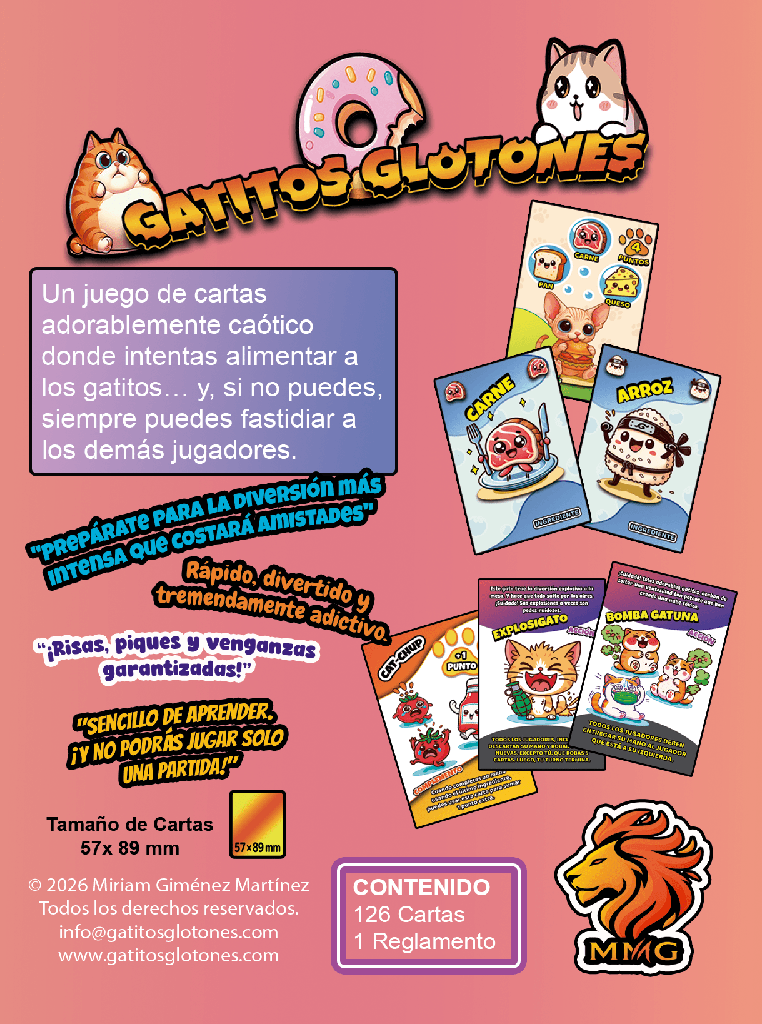 Promoción juego de cartas familiar Gatitos Glotones con 126 cartas y reglas incluidas