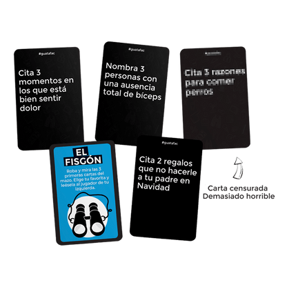 Cartas negras con preguntas absurdas del juego de humor negro Guatafac
