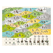 Mapa ilustrado del juego de estrategia Héroes con regiones, castillos y leyenda