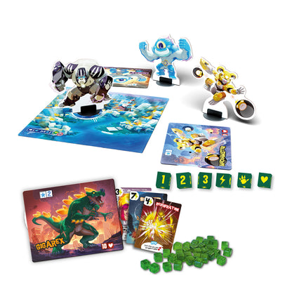 King of Tokyo Origins: figuras de monstruos, dados y componentes del juego de mesa Devir