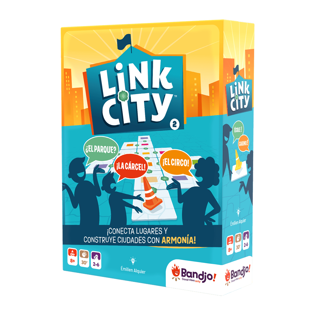 Juego de mesa Link City caja frontal para conectar lugares y construir ciudades