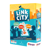Juego de mesa Link City caja frontal para conectar lugares y construir ciudades