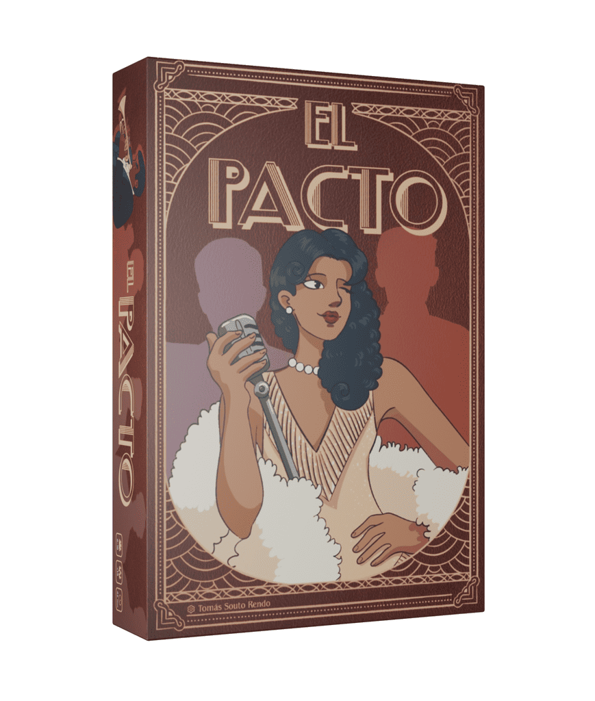 Caja del juego de mesa El Pacto con arte art déco años 20