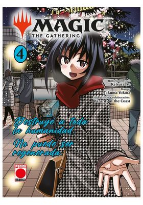 Portada del manga Magic: The Gathering volumen 4, chica anime con bufanda roja y cartas