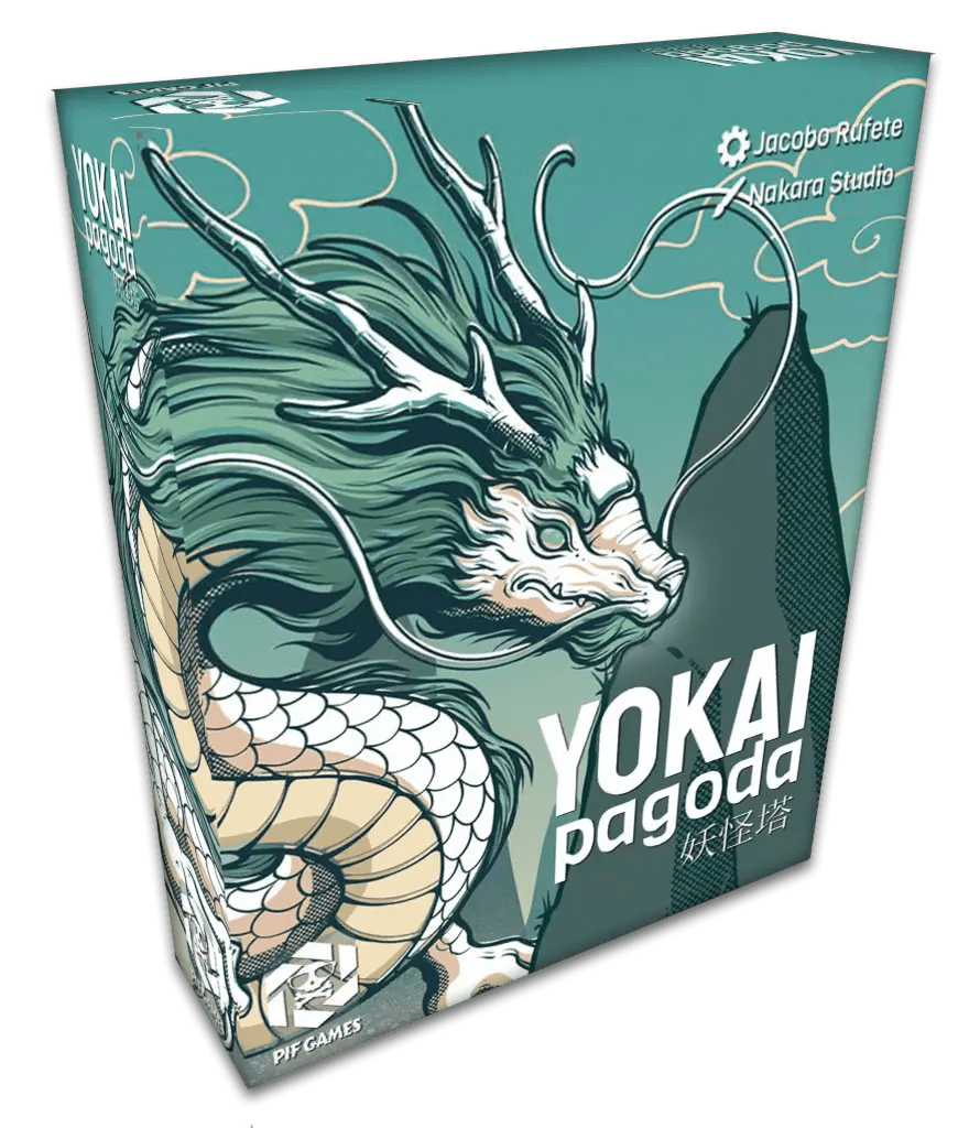 Caja del juego de mesa Yokai Pagoda Edición Dragón con ilustración de dragón japonés