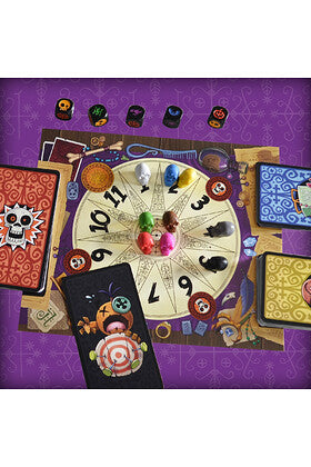 Tablero circular juego de mesa Vudú con cartas dados y fichas