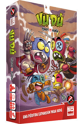 Caja expansión Vudú Comics vs Manga con superhéroes en acción colores vivos
