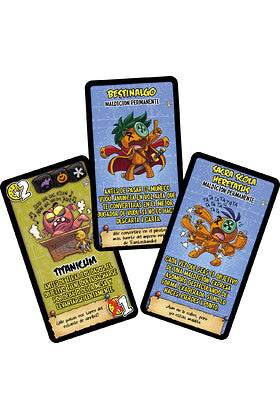 Cartas Vudú guerrero pelirrojo, monstruo y arácnido volador diseño vibrante