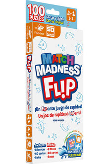 Caja vertical del juego de mesa Match Madness Flip con gráficos azules y rojo