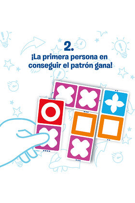 Ilustración de instrucciones mostrando mano girando loseta roja para completar patrón