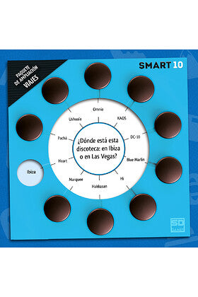Tarjeta de juego SMART 10 Viajes con pregunta sobre discotecas en Ibiza o Las Vegas