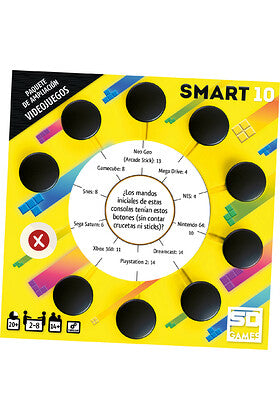 Caja amarilla del paquete de ampliación SMART 10: Videojuegos, juego de mesa familiar con preguntas sobre consolas y cultura gamer