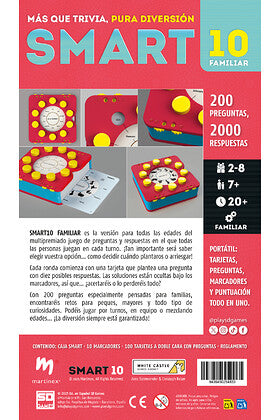 Panel trasero de la caja SMART 10 Familiar con contenido y estadísticas del juego
