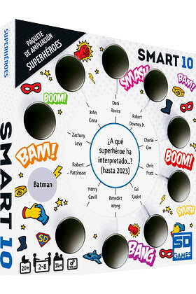 Vista lateral de tarjeta de juego SMART 10 Superhéroes mostrando bordes y diseño