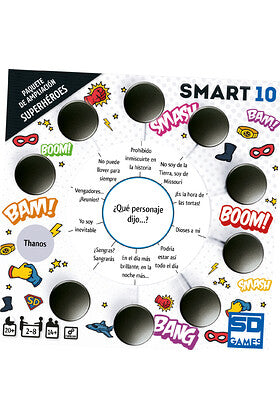 Tarjeta de juego circular SMART 10 Superhéroes con diseño cómic y preguntas interactivas