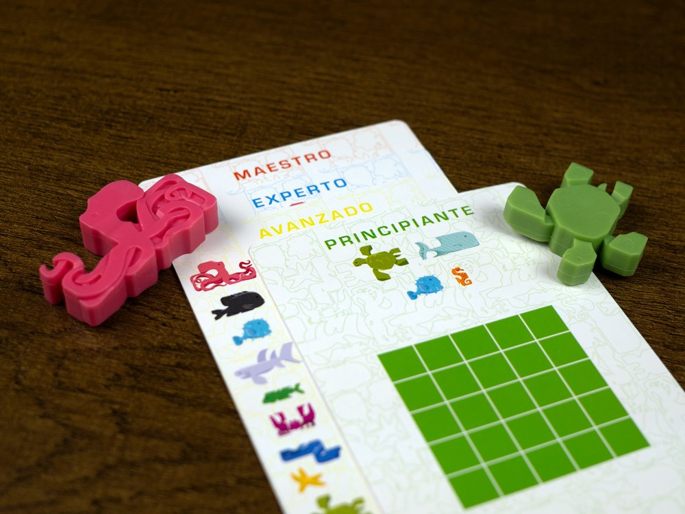 Piezas de plástico pulpo rosa y tortuga verde con tarjetas de dificultad Sea Stax