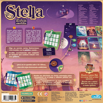 Dorso caja Stella Dixit Universe Libellud con reglas y arte fantástico