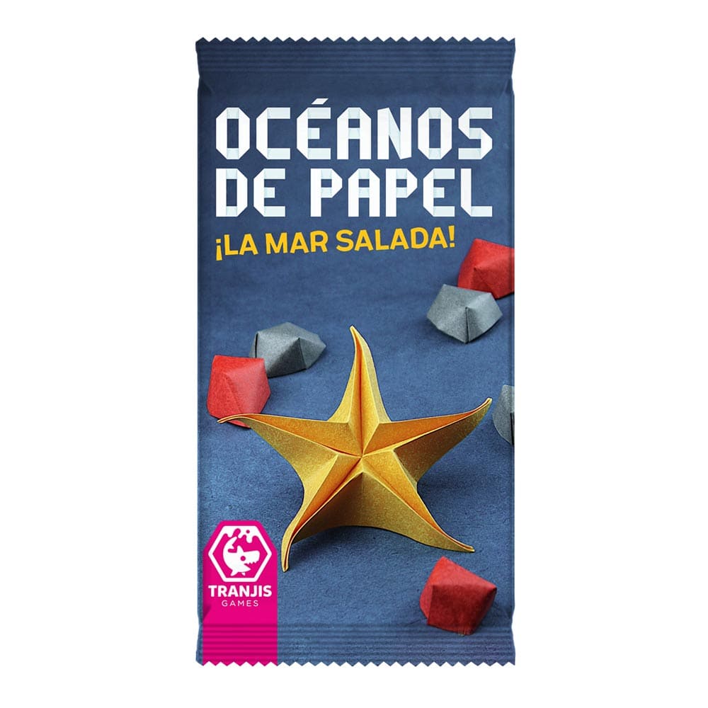Funda de cartón azul texturizado de la expansión La Mar Salada para Océanos de Papel con estrella dorada