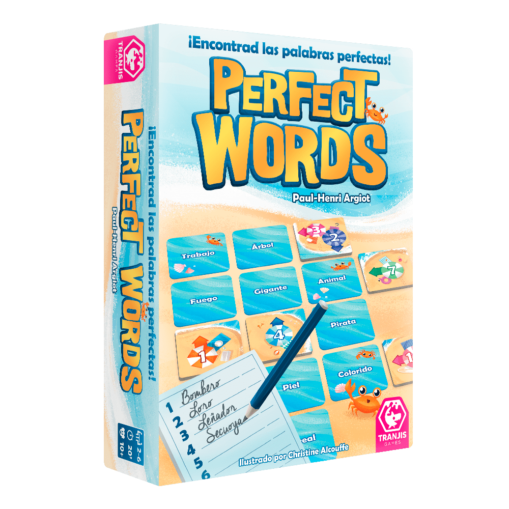 Caja frontal del juego de mesa Perfect Words para familias de 4 a 6 jugadores