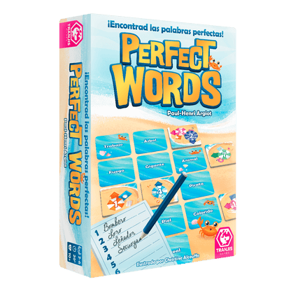 Caja frontal del juego de mesa Perfect Words para familias de 4 a 6 jugadores