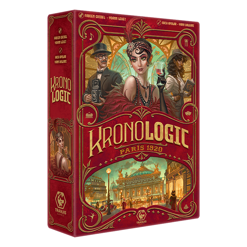 Caja juego deducción Kronologic Paris 1920 estilo art déco rojo con ilustración Ópera