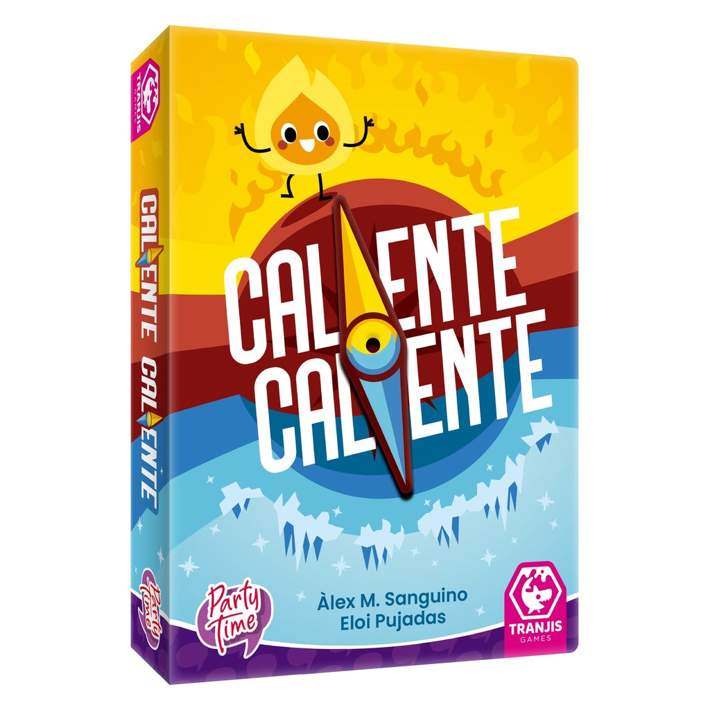 Caja del juego de mesa Caliente Caliente party con diseño de llama sonriente