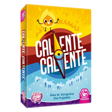 Caja del juego de mesa Caliente Caliente party con diseño de llama sonriente