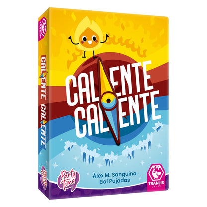 Caja del juego de mesa Caliente Caliente party con diseño de llama sonriente