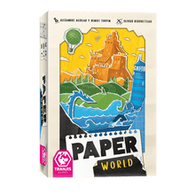 Caja del juego de cartas Paper World con arte de paisaje en papel recortado