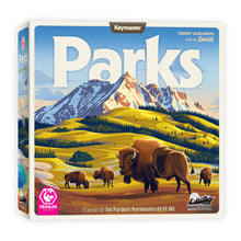 Caja del juego de mesa Parks con arte vintage de bisontes