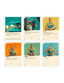 Cartas de juego retro estilo años 50 Dream On con herramientas y personajes
