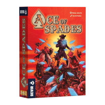 Caja del juego de mesa Ace of Spades para 2 jugadores con arte de vaquero y demonios