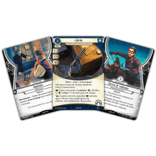 Cartas del mazo Tommy Muldoon para Arkham Horror LCG incluyendo apoyo Becky y cartas de traición sobre fondo blanco