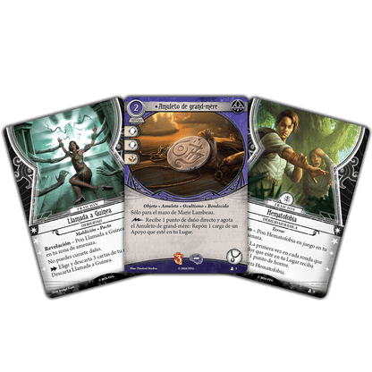 Cartas juego Arkham Horror traición amuleto y debilidad